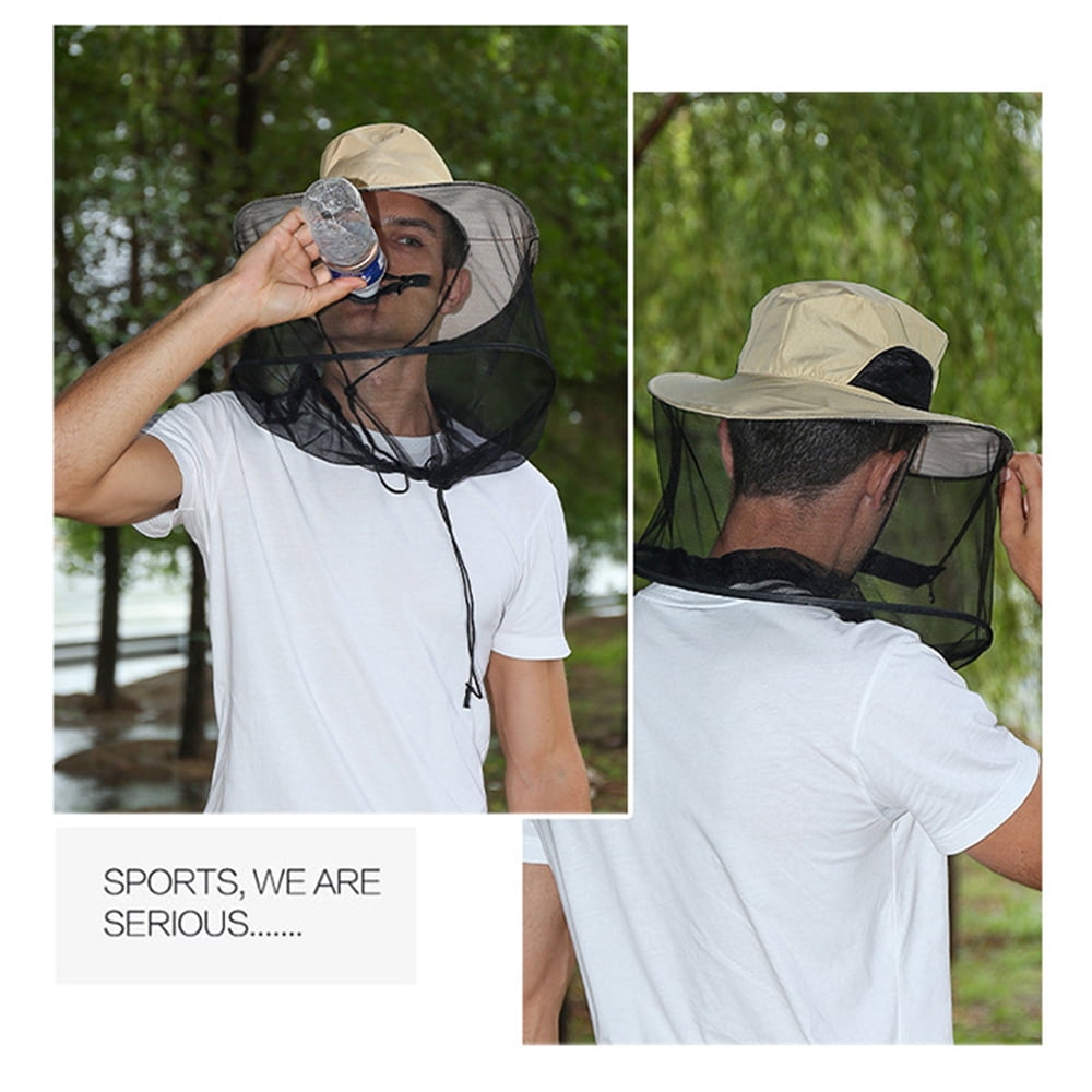 Chapeau Anti-Moustiques MUNSKT - Filet Pliable, Large Bord - Gris - Pour Randonnée, Camping - Séchage Rapide