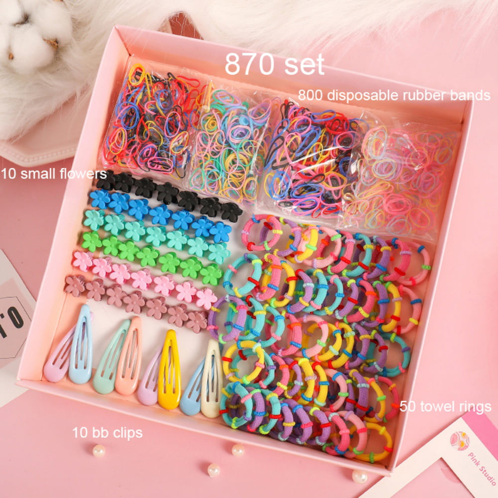 YISSION 870Pcs Cute Hair Accessories Set for Girls Candy Hair Clips  Colorful Hair Ties Hair Barrettes Ponytail Holders Elastic Hair Bands  Rubber Bands