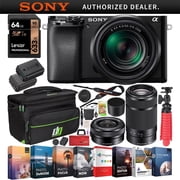 Sony a6100 Mirrorless Camera 4K APS-C ILCE-6100YB with 2 Lens Kit 16-50mm + 55-210mm Bundle with 2x Battery + Deco Gear Travel Bag Case + 64GB Memory Card + Photo Video Software + Accessories