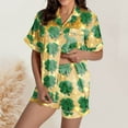 thumbnail image 2 of IWRICH Pajama for Women Short Sleeve Button down Tops and Shorts Satin Pjs 2 Piece Soft Sleepwear Loungewear Set 09-Gold XL, 2 of 5