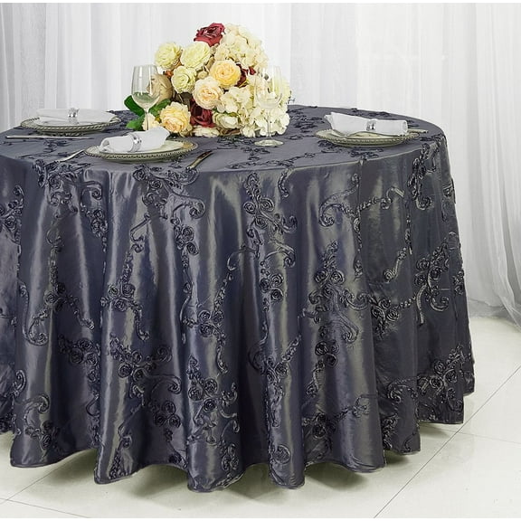 Wedding Linens Inc. 120" Round Seamless Ribbon Taffeta Tablecloth for Wedding, Luxury Events, Party use - Pewter / Charcoal
