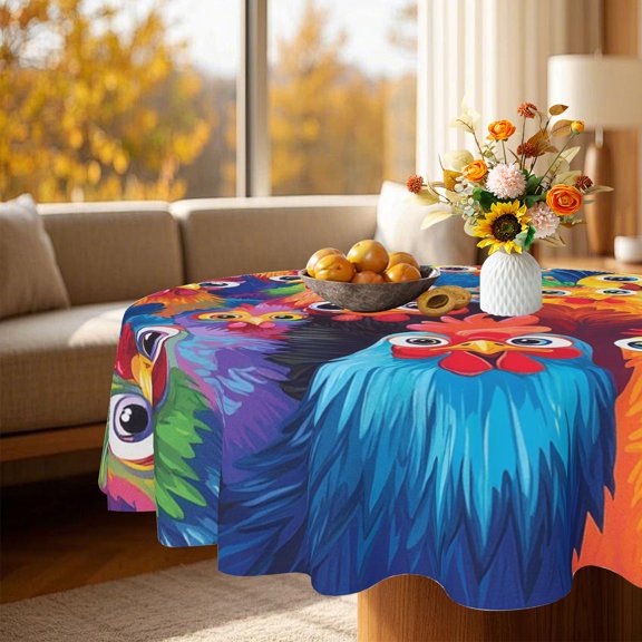 1pc Picnic Season Colorful Poultry Round Tablecloth, Versatile Cover for Living Room Tea Party Layout Decor, 35/49/60/71 Inch