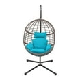 thumbnail image 3 of Abble Gray Wicker Hanging Swing Chair with Cushion and Stand - Aqua, 3 of 5