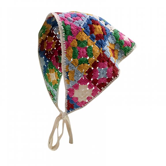 TELOLY Crochet Bandana Head Kerchief Hair Scarf Knitted Hair Scarves Crochet Hair Kerchief Tie Bcak Headwrap Floral Head Scarves for Women