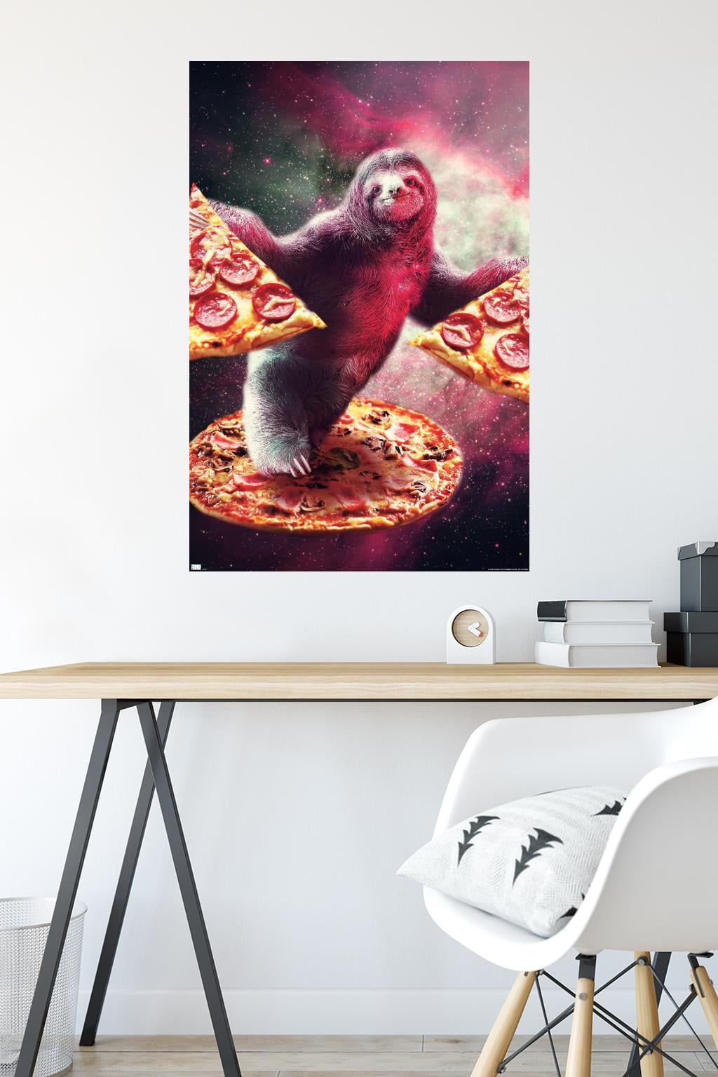 James Booker - Funny Space Sloth With Pizza Wall Poster, 14.725