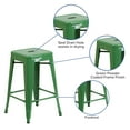 thumbnail image 6 of Flash Furniture 4 Pack Commercial Grade 24" High Backless Green Metal Indoor-Outdoor Counter Height Stool with Square Seat, 6 of 14