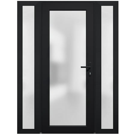 

Front Exterior Prehung Metal-Plastic Door Frosted Glass / Manux 8102 Matte Black / 2 Side Windows / Office Commercial and Residential Doors Entrance Patio Garage 54 x 80 Left-hand Inswing