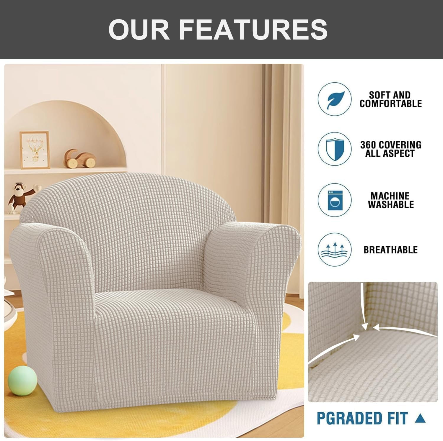CHUNTIAN Toddler Chair Covers Kids Arm Chair Covers Stretch Kids Armchair Covers Jacquard Toddler Couch Cover Soft Mini Sofa Covers for Kids Fold Out Sofa Home Protection Cover,11