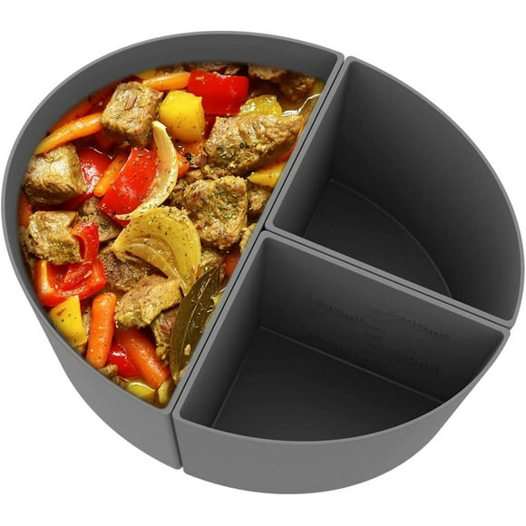 Slow Cooker Divider Liner fit 6 QT Crockpot, Reusable & Leakproof Silicone Crockpot Divider, Dishwasher Safe Cooking Liner for 6 Quart Pot (Grey+Blue)-Grey (6QT)-