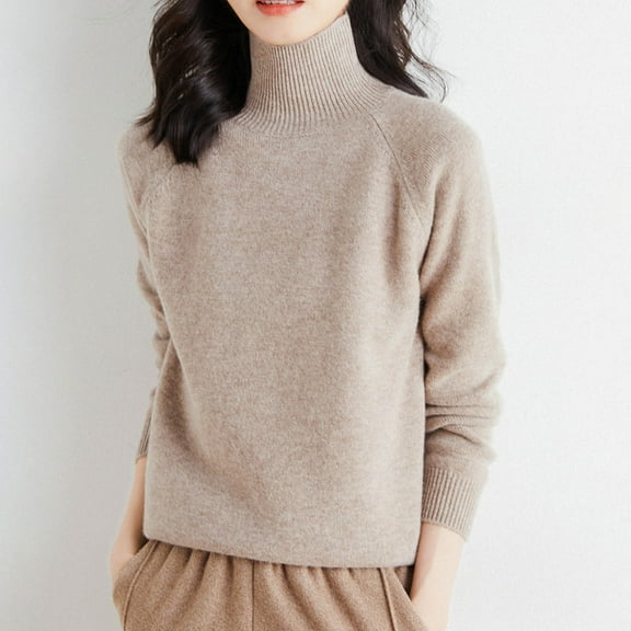 DAFPZW Women's Sweaters Turtleneck Long Sleeve Ribbed Knit Shirts Casual Solid Color Plain Petite Jumper Tops Knitwear