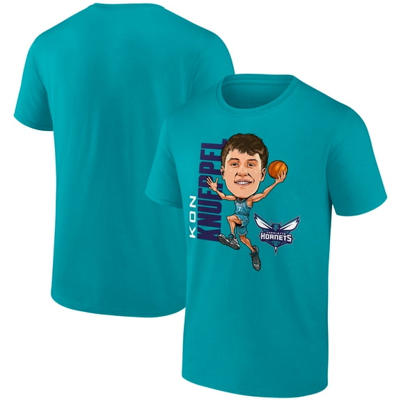 Men's Kon Knueppel Teal Charlotte Hornets Caricature T-Shirt