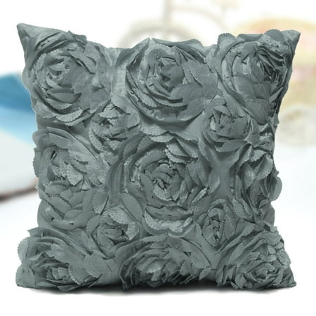Satin Throw Pillow - Pillow Cushion Cover Case Pillowcase Satin Rose Flower Floral Throw with Zipper for Couch Sofa Home Bedroom Bed 16.6x16.6 inch