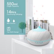 550ml Wood Grain Essential Oil Diffuser with Remote - 6 Oil Blends Bundle, 7 Color LED Mood Lighting, Ultra-Quiet Humidifier for Home, Office, Yoga