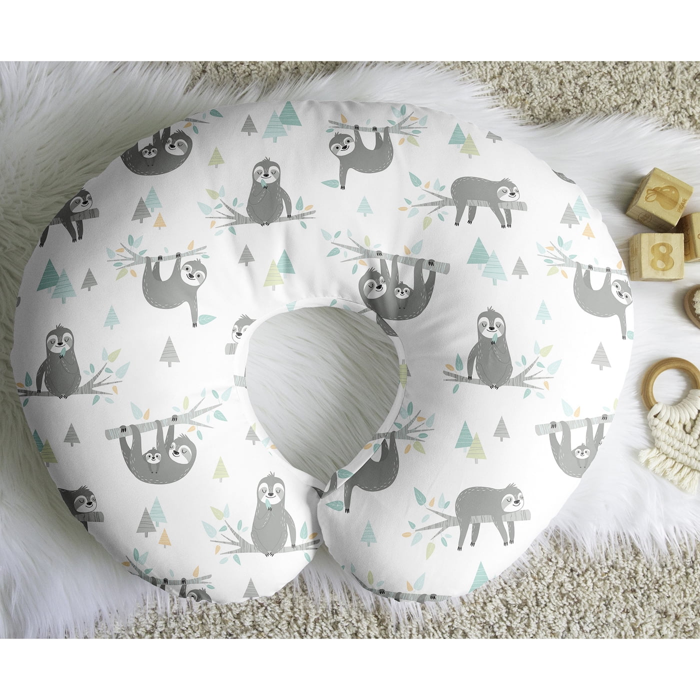 Sweet Jojo Designs Sloth Blue Grey and White Nursing Pillow Cover Case (Pillow Not Included) (Pillow NOT Included)