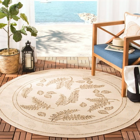 SAFAVIEH Courtyard Euler Traditional Floral Indoor/Outdoor Area Rug, 8' x 11', Natural/Brown