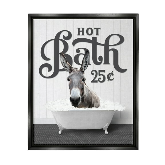 Stupell Industries Vintage Hot Bath Donkey Animals & Insects Painting Black Floater Framed Art Print Wall Art, 25 x 31