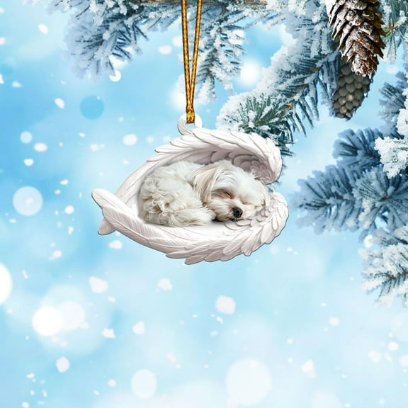 Personalized Maltese Dog Sleeping Angel Wings Ornament, Maltese Dog Christmas Ornament Gift, Maltese Dog Car Ornament Decor TD-1127-AFRJ