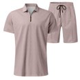 thumbnail image 4 of 2 Piece Short Sets for Men Summer Beach Outfits Striped Texture Zipper Shirts & Shorts Casual Vacation Set, 4 of 5