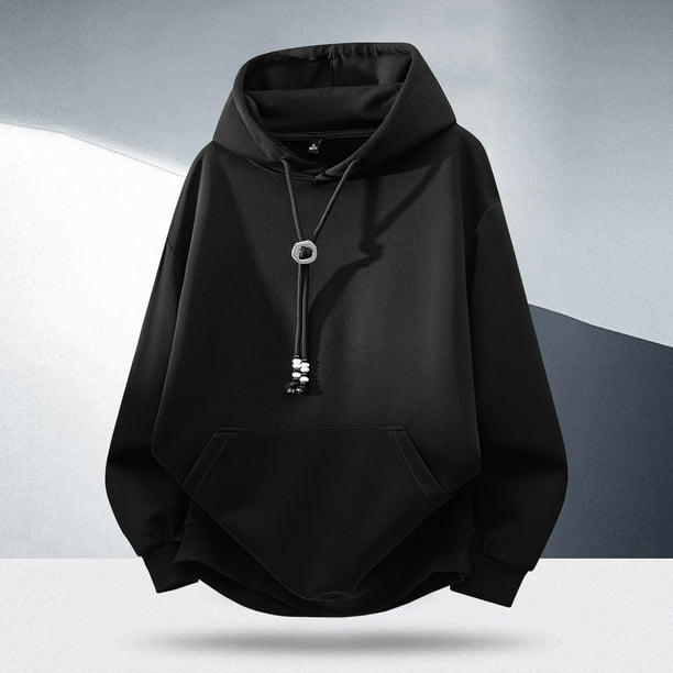 MHFRRA Sudadera con Capucha Informal de Manga Larga para Hombre, Cómoda, Ligera, Transpirable, Mezcla Suave para Uso Diario Negro