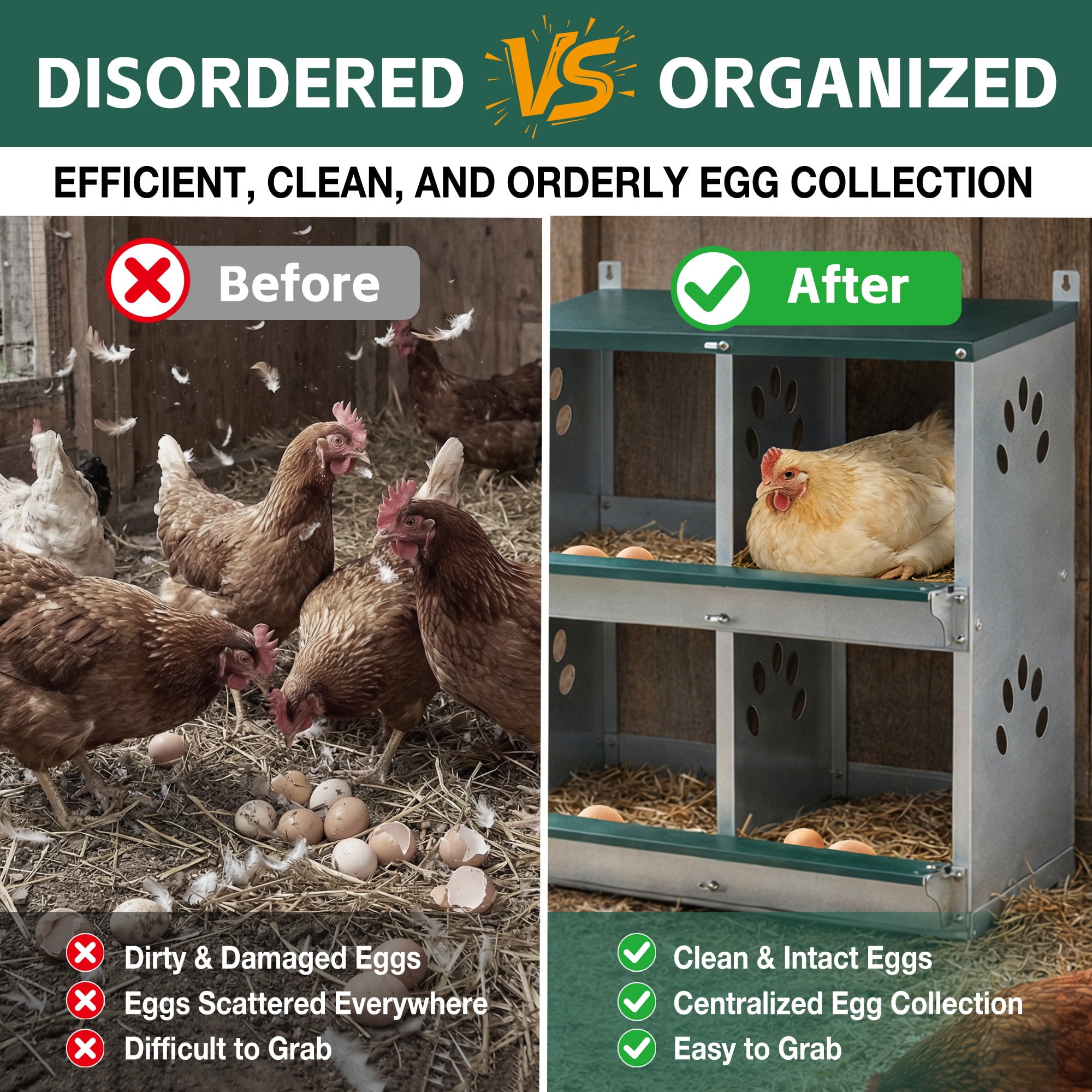 Leumius Chicken Nesting Box, 4 Compartment Metal Nesting Boxes for Chicken,Galvanized steel Nesting Boxes for Hens