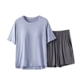 thumbnail image 2 of WCJM Women Pajama Sets Pajamas Set Womens Loungewear Sleepwear 2 Piece PJ Sets Women's Spring Summer Round Neck Short Sleeved Shorts Solid Color With Chest Cushion Loose Casual Sleepwear Set, 2 of 5