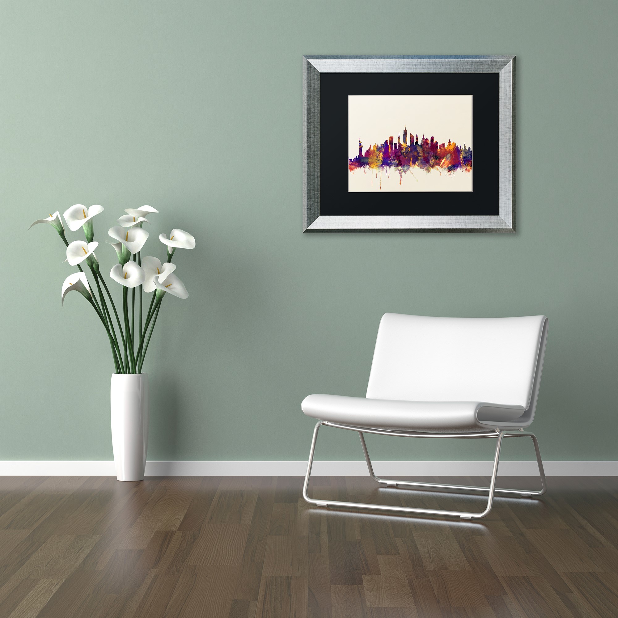Trademark Fine Art "New York City Skyline" Canvas Art by Michael Tompsett, Black Matte, Silver Frame