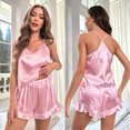 thumbnail image 1 of Pijama sexy de seda de hielo con tirantes, traje de verano de dos piezas para mujer, pantalones cortos, ropa de hogar para mujer, 1 of 6
