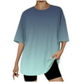 thumbnail image 2 of Cagogo Women Casual Round Neck Tshirts Shirts Under $5 Summer Basic Tops Short Sleeve Oversized Gradient Color Ombre Shirt 2025 Vacation Black Clothing, 2 of 4