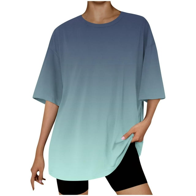 Dealovy T-Shirts Oversize pour Femmes Manches Courtes Col Rond Été Décontracté Dégradé Confortable