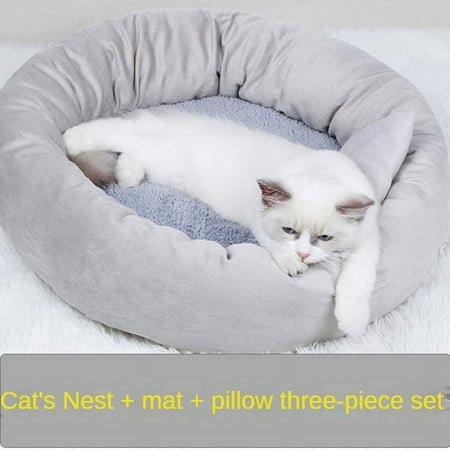Round Cotton Pet Bed For Cats And Dog Plush and Comfortable All Seasons Nest With Petal Design (Grey)