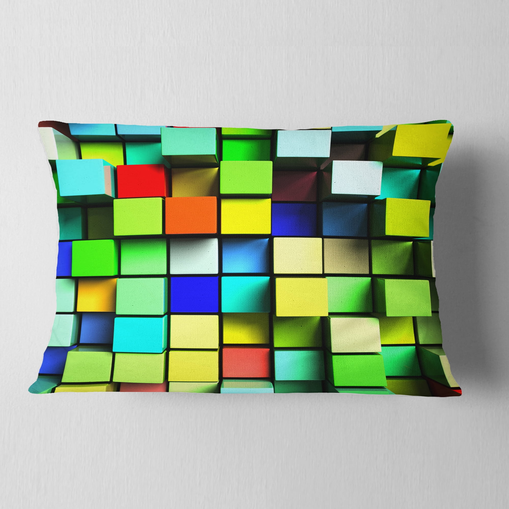 Designart Colored 3D Cubes Wall Design - Contemporary Throw Pillow - 12x20