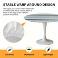 thumbnail image 2 of Elastic Fitted Round Tablecloth, Khaki Blue Striped Waterproof Stretch Table Cover for 55"-60" Tables, Farmhouse Stripes Modern Abstract Art Washable Outdoor Tablecloths for Patio, Picnic, Camping, 2 of 9