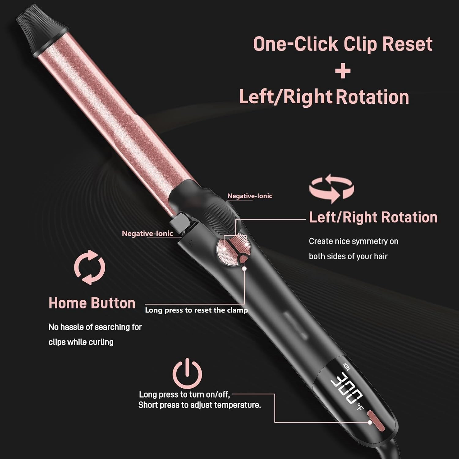 Rotating Curling Iron - 3 in1 Automatic Curling Iron with Interchangeable CurlingWand, 3/4, 1 1/4, 1 Inch CurlingIron for Lasting Beach Waves, Adjustable Temp, Instant Heat, Dual Voltage (Rose Gold)