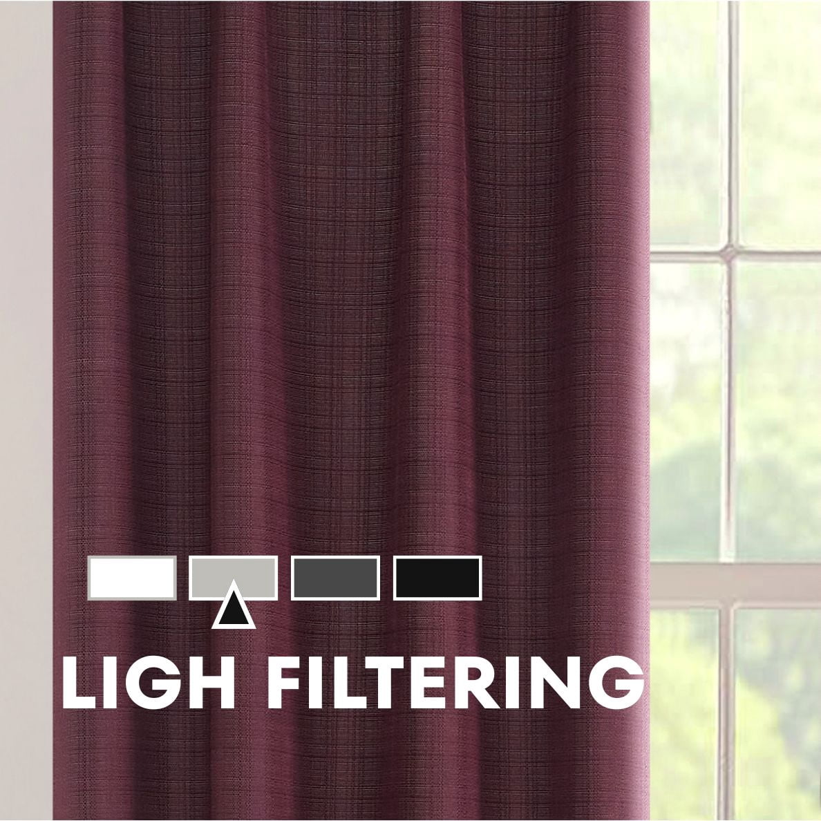 Mainstays Southport Textured Light Filtering Curtain Panel Pair, Set of 2, Burgundy, 40"W x 63"L