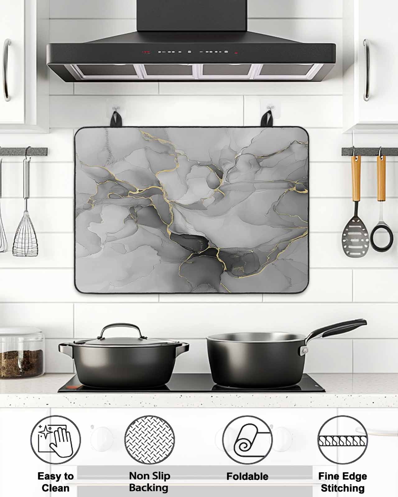 Stove Top Covers for Electric Stove, Grey Ombre Marble Glass Stovetop Cover Protector, Gray Marble Crack Abstract Modern Induction Cooktop Protector Oven Mat for Kitchen Countertop 31"x24"