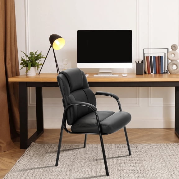 LIFERECORD Waiting Room Office Reception Chairs 1 Pack PU Leather Padded Arms Black