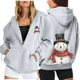 thumbnail image 2 of Fiaer Christmas Hoodie for Women Oversized Full Zip up Snowman Graphic Xmas Hooded Jackets Drawstring Sweatshirts Long Sleeve Relax Fit Pocket Tops Grey XXXL, 2 of 5