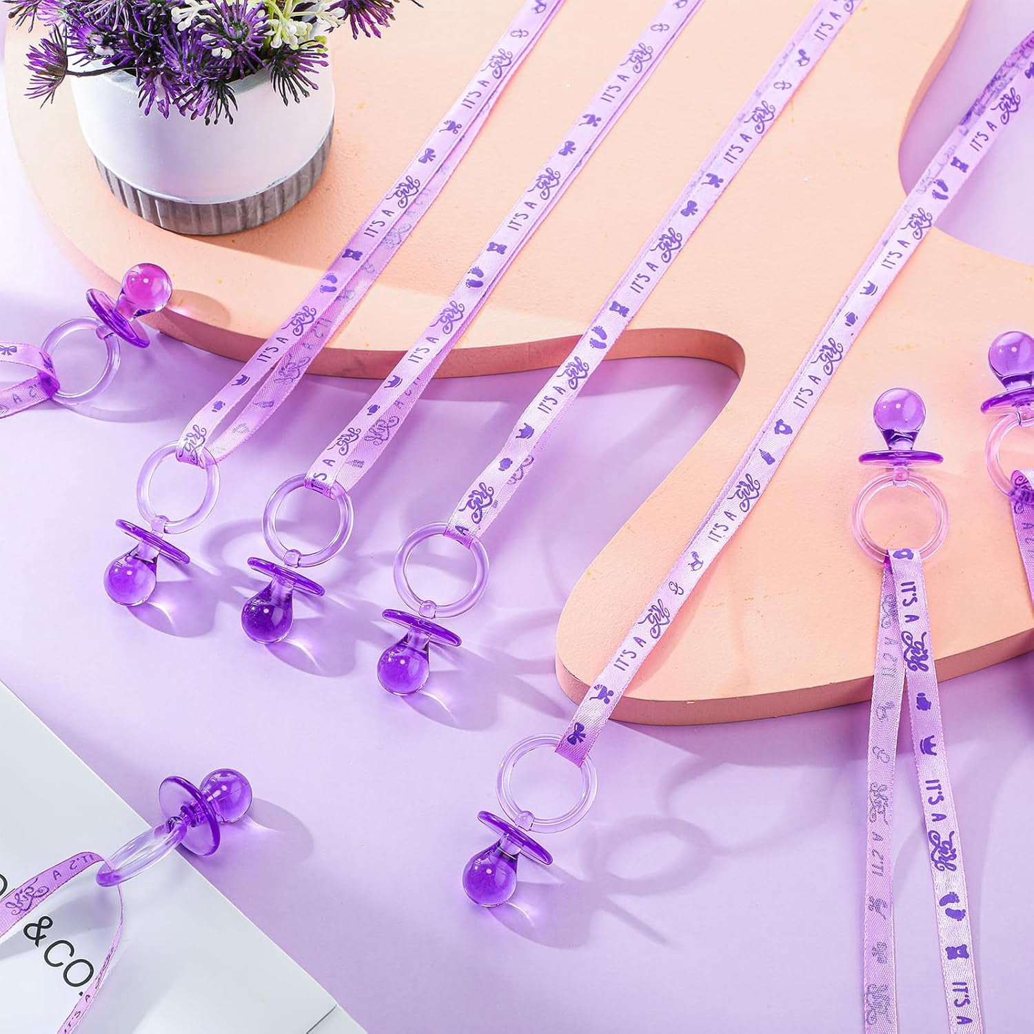 60 Pieces Baby Shower Pacifiers Necklace Acrylic Pacifiers Necklace Charm for Baby Shower Party Favors Decorations, Women Style(Purple)