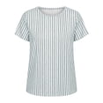 thumbnail image 4 of NMMUED Casual Tops for Women Summer T Shirts Striped Blouses Short Sleeve Crew Neck Basic Tees Loose Fit Shirts Trendy Work Office Outfits Everyday Wear Apparel Gray L, 4 of 4