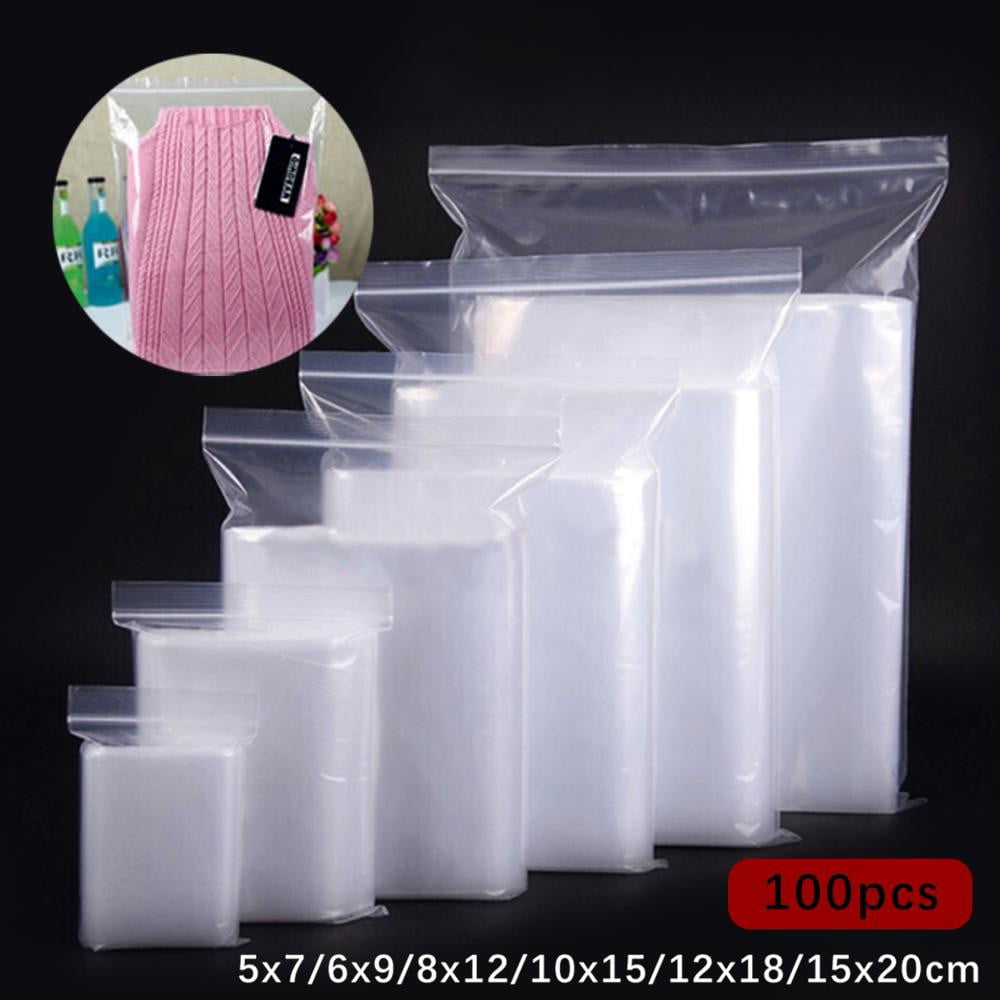100Pcs Resealable Clear Plastic Seal Press Bags Polythene  Bag 