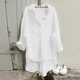 thumbnail image 2 of Penkiiy Cotton Linen Shirts For Women 2024 Buttons V Neck Long Sleeve Tops Trendy Dressy Blouses Casual Loose Comfy Tunic Clothes XL White, 2 of 8