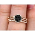 thumbnail image 3 of Round Cut 2.75 Carat Black Diamond Moissanite Trio Ring Set Thin Stacking Matching Wedding Band 10k Yellow Gold Art Deco, 3 of 5
