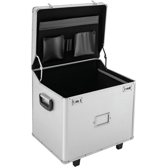 Portable File Organzier Box, Fireproof Rolling Document Box with Handle, Aluminum Alloy Locking File Organzier Storage Box for Hospitals Schools Banks Homes Offices