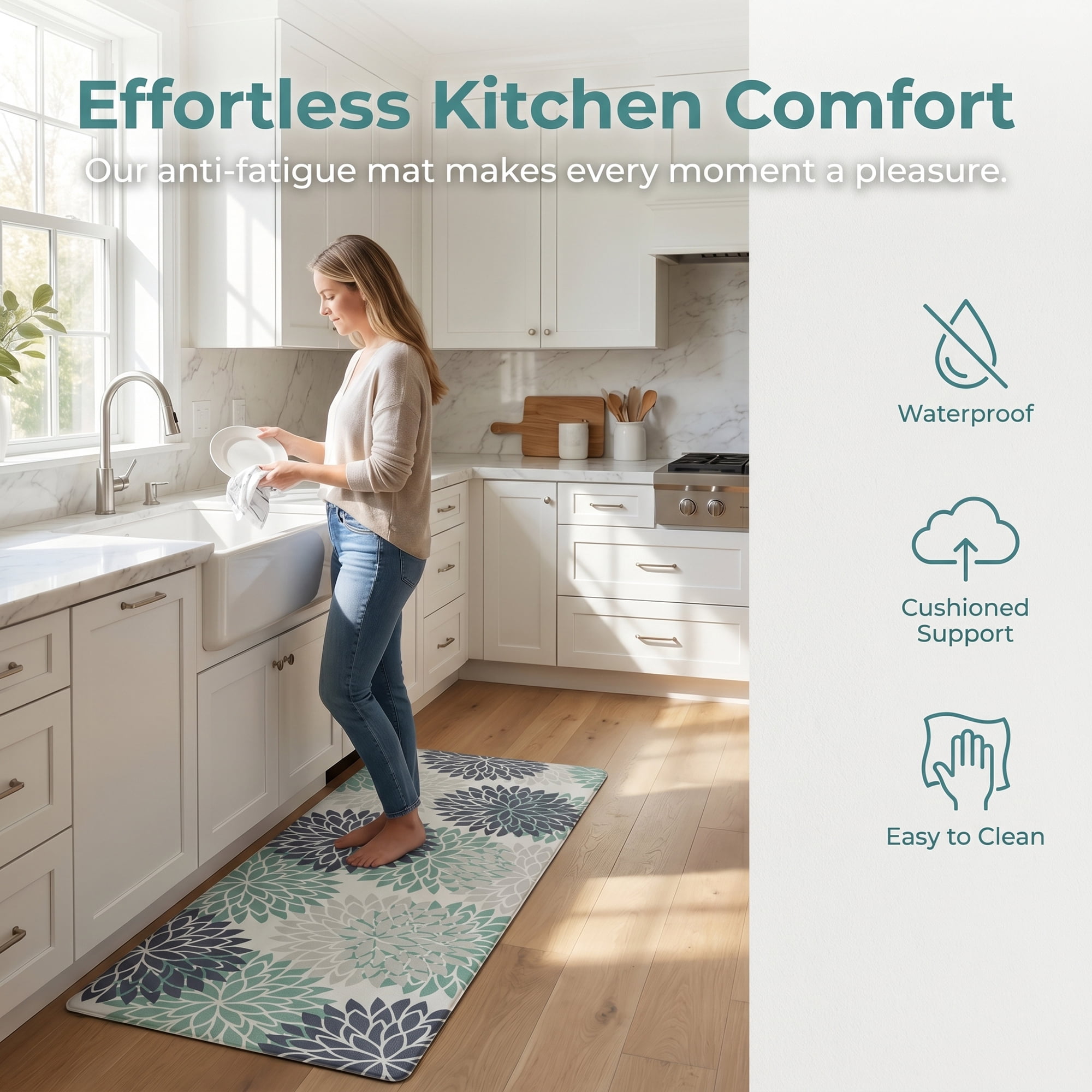 Unique Bargains Ergonomic Kitchen Mats Green 47" x 17"