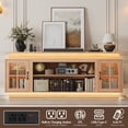 thumbnail image 2 of LED TV Stand for up 75" 80" TVs, Modern Entertainment Center with 36" Fireplace Space & Charging Station, Wooden Media Console with Glass Display Cabinets & LED Lights, Natural Oak, 2 of 10