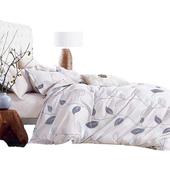 Swanson Beddings Elegant Leaves 3-Piece 100% Cotton Bedding Set: Duvet Cover and Two Pillow Shams (Queen)