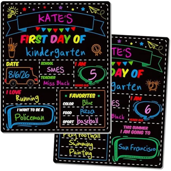First and Last Day of School Board, Paper Back to Class Chalkboard| 10 X 12 IN Double Sided First Day of School Board, Blank Writing School Sign, Kindergarten Pre-School Memories and Milestones