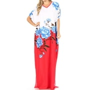 Sakkas Aggy Womens Dashiki African Print Caftan Dress Maxi Boho Hippie Colorful - Style7-C2Blue - One Size Regular