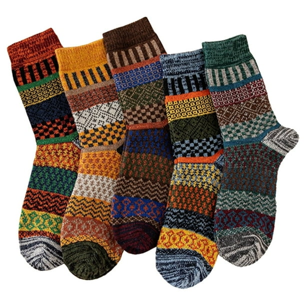Xiao Hua Calcetines gruesos de lana para hombre, cálidos, de invierno, con estampado retro, 5 pares, multicolor