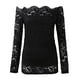 thumbnail image 2 of Gibobby Blusas Elegantes Para Mujer Blusas y camisas de mujer para mujer Reino Unido moda sin tirantes encaje un cuello manga larga hueco encaje camisetas Tops（Negro， XXXL), 2 of 4